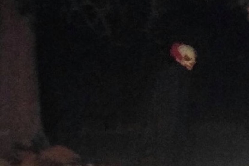 A photo of a creepy clown falsely reported to be stalking backyards in Plano, Texas, last...