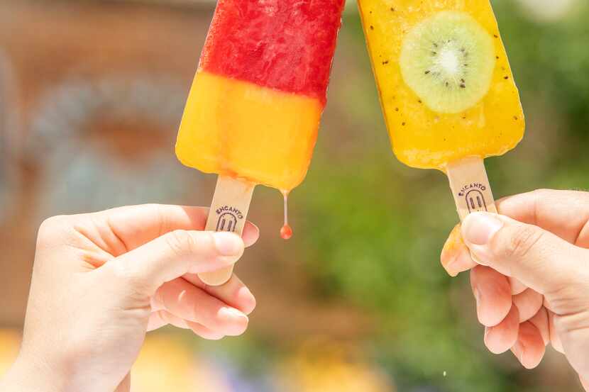 Prickly Pear Passion/Mango, left, and Kiwi Passion ice pops featuring real fruit flavors are...