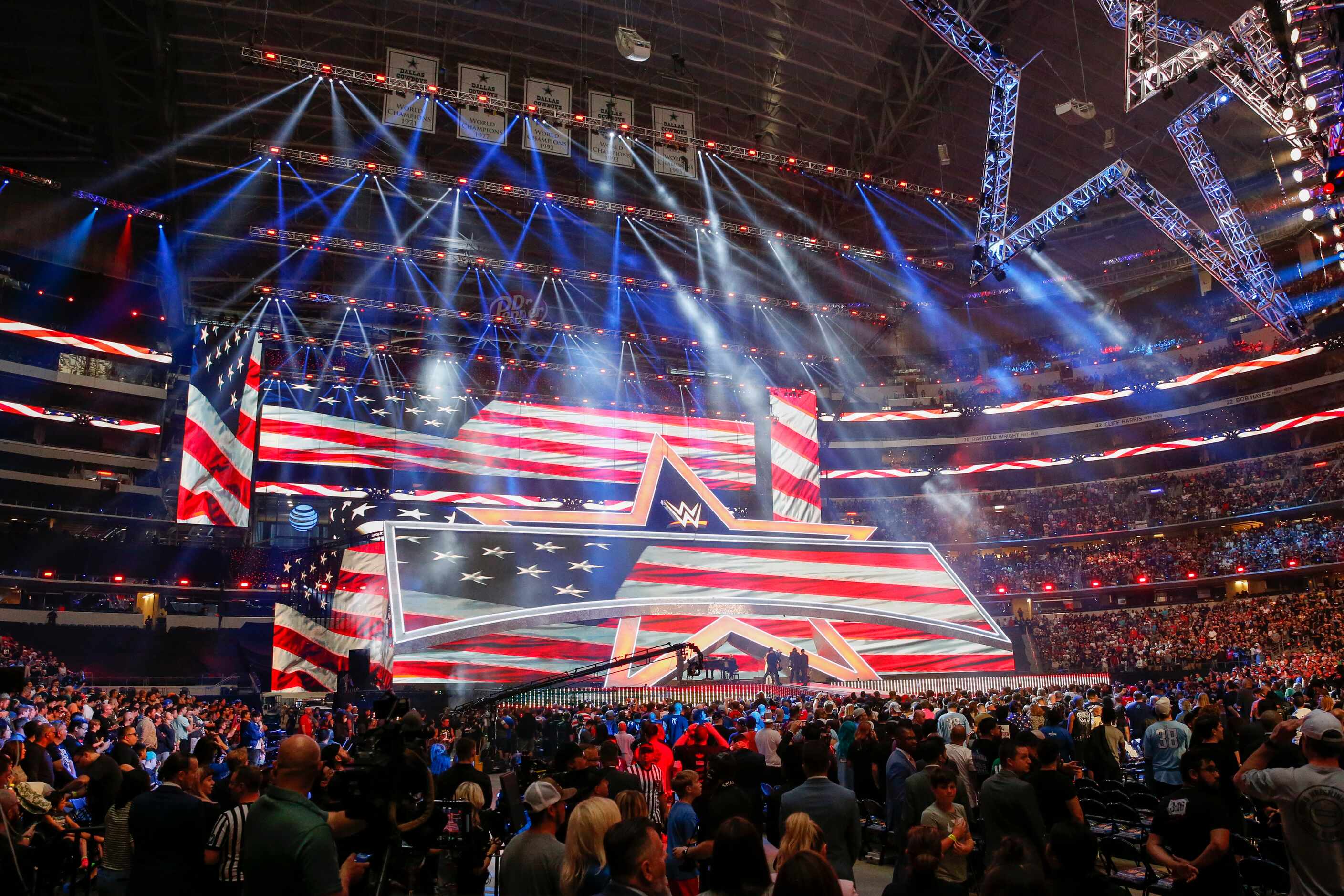 Country singer Jessie James Decker performs “America the Beautiful” at WrestleMania Sunday...