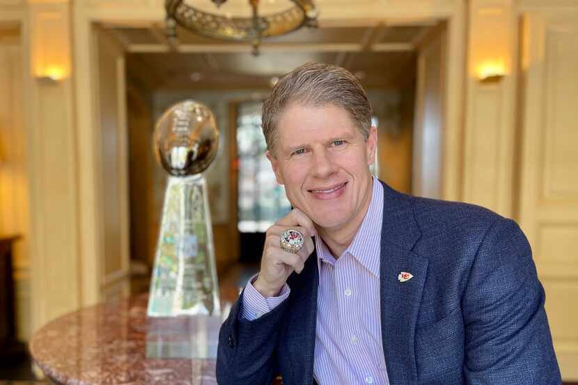 Clark Hunt wears his 2020 Super Bowl ring at his home in Highland Park.