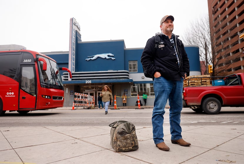 James Watson of College Station looks for something to eat after arriving at the Greyhound...