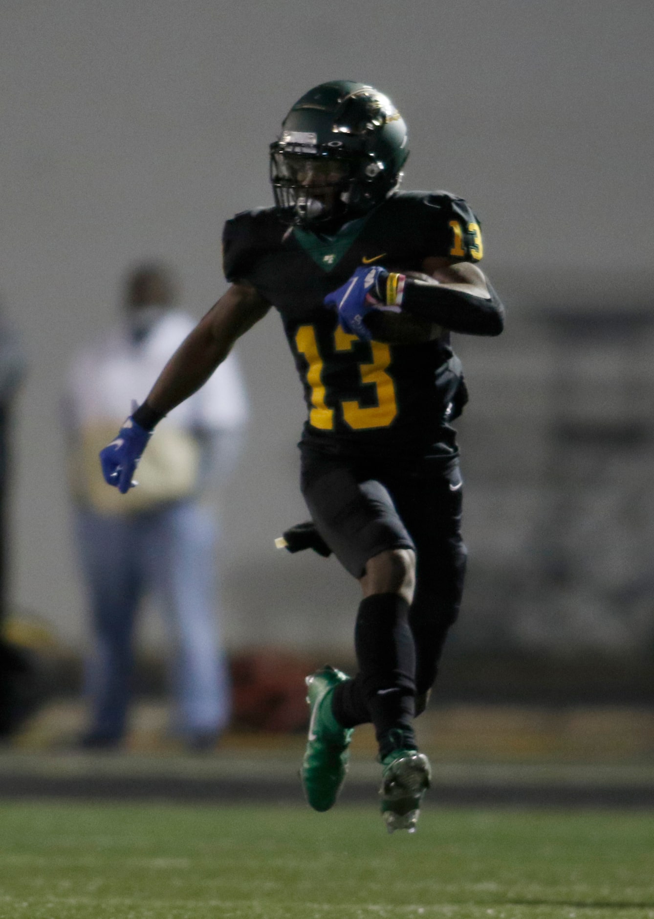 DeSoto receiver Johntay Cook ll (13) sprints through the Trinity Christian Cedar Hill...