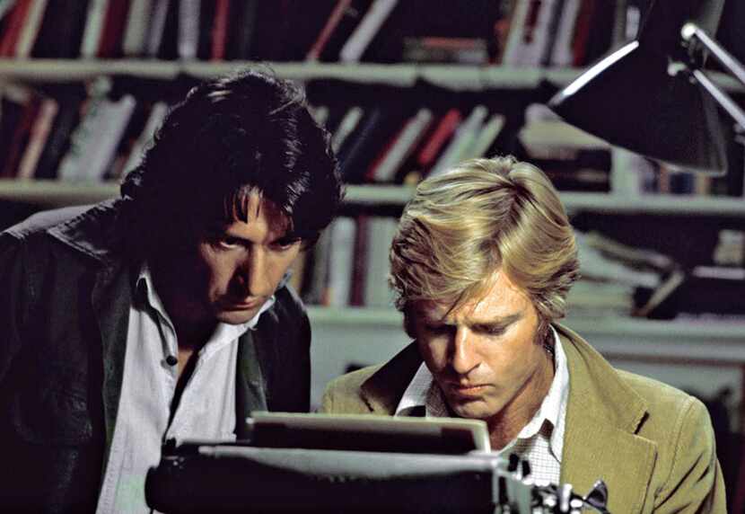 Actors Robert Redford (right) and Dustin Hoffman appear in their roles as reporters Bob...