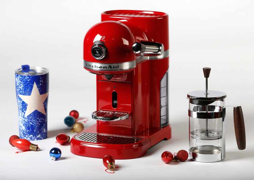 Nespresso Espresso Maker by KitchenAid, a French Press and a Star of Texas Coffee Mug