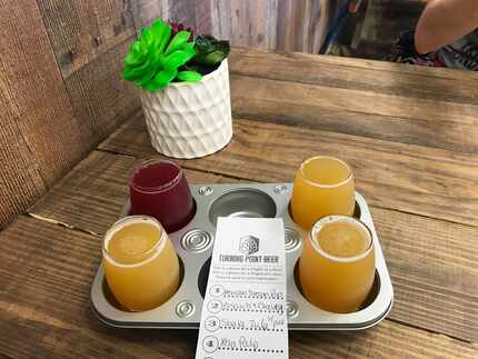 A flight of beers from Turning Point Beer in Bedford, which specializes in New England-style...