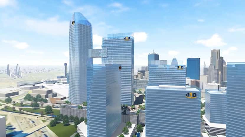A conceptual rendering of buildings in the proposed Dallas Day 1 district, pitched to house...