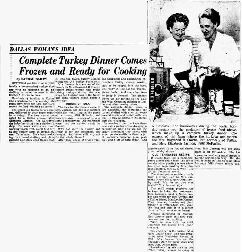 A story from The Dallas Morning News in 1949 showcases the women who created a frozen turkey...