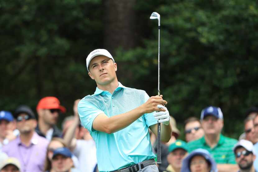 AUGUSTA, GA - APRIL 04: Jordan Spieth of the United States watches his tee shot during the...