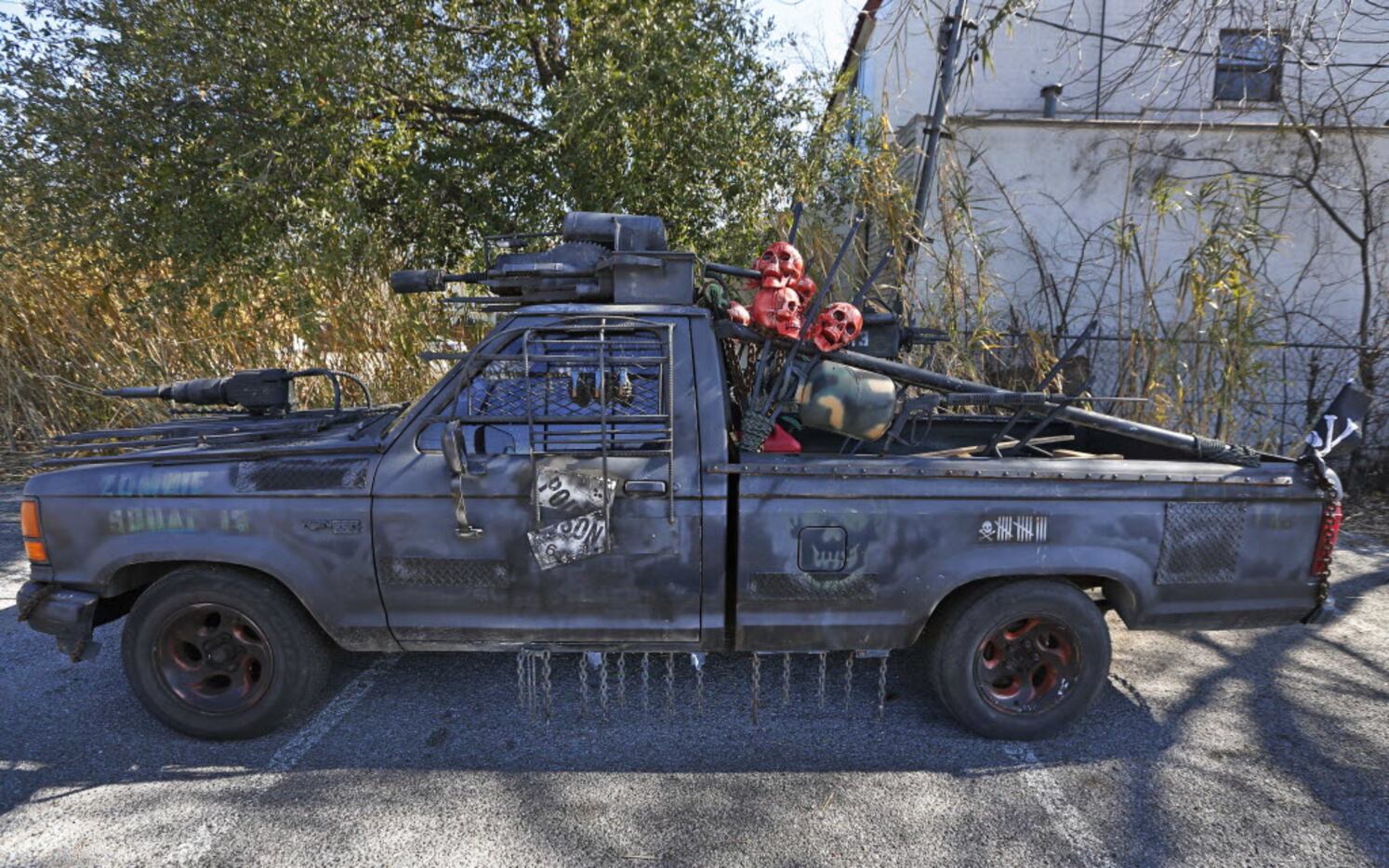 Ace Cordell's truck, which he has transformed into a zombie killing machine, photographed in...