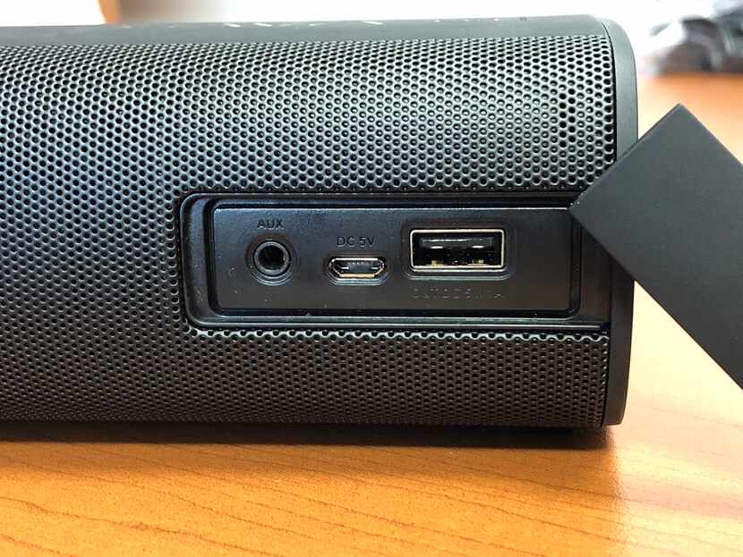 Ports of the Voom 20 include aux-in, microUSB for charging the speaker and a USB-A port for...