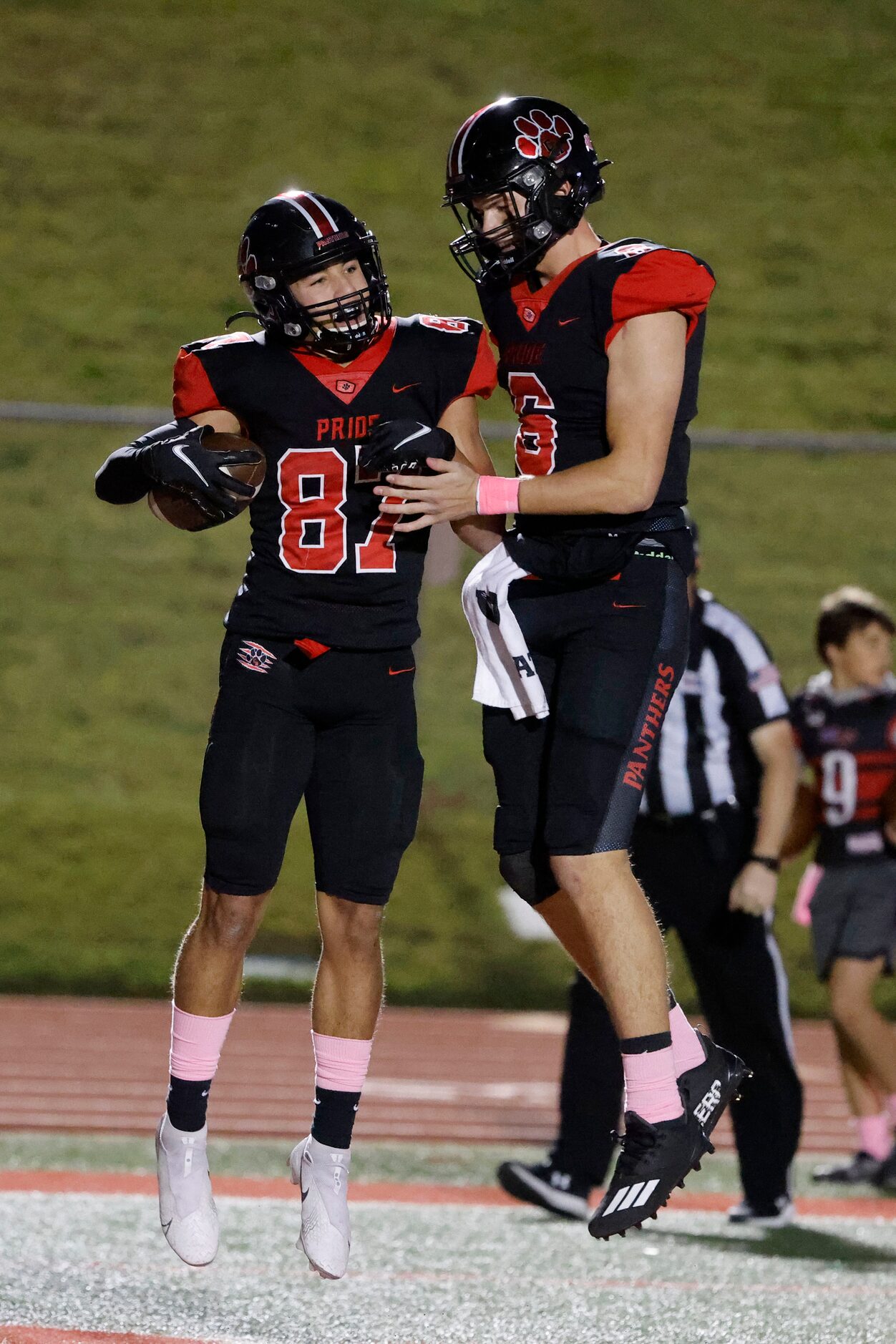 Colleyville Heritage receiver Braden Blueitt  (87) celebrates his touchdown reception...