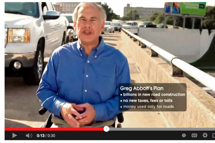 
In his latest ad, Greg Abbott appears on a bridge skirting a highway and says: “A guy in a...