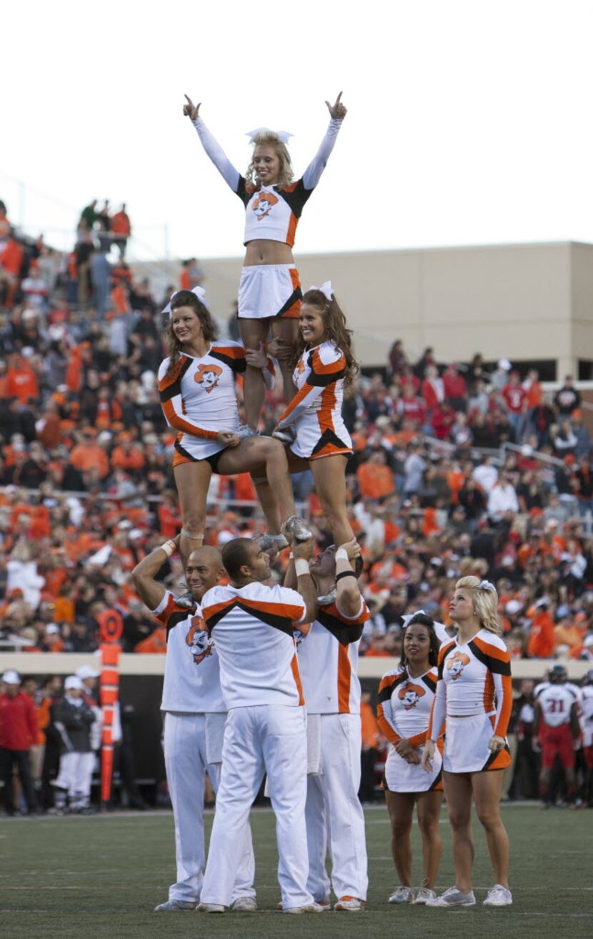 Nov 17, 2012; Stillwater OK, USA; Oklahoma State Cowboys cheer squad during the third...