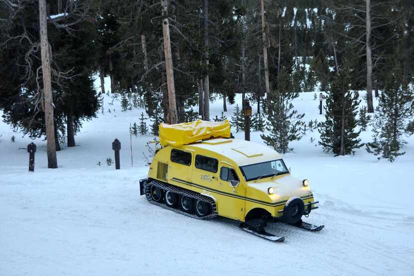 
One way to get around snowy Yellowstone National Park in the winter: by snow coach. 
