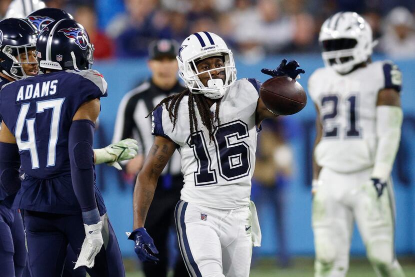 Dallas Cowboys wide receiver T.Y. Hilton (16) celebrates after making a catch for a first...