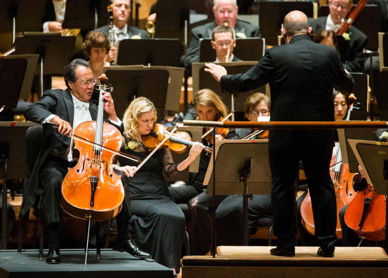 Cellist Yo-Yo Ma performs alongside Music Director Jaap Van Zweden during the Dallas...