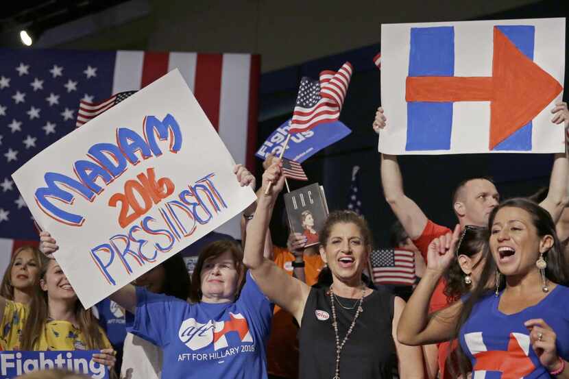 
Actress Amy Schumer (left), Democratic presidential candidate Hillary Rodham Clinton, Ellen...