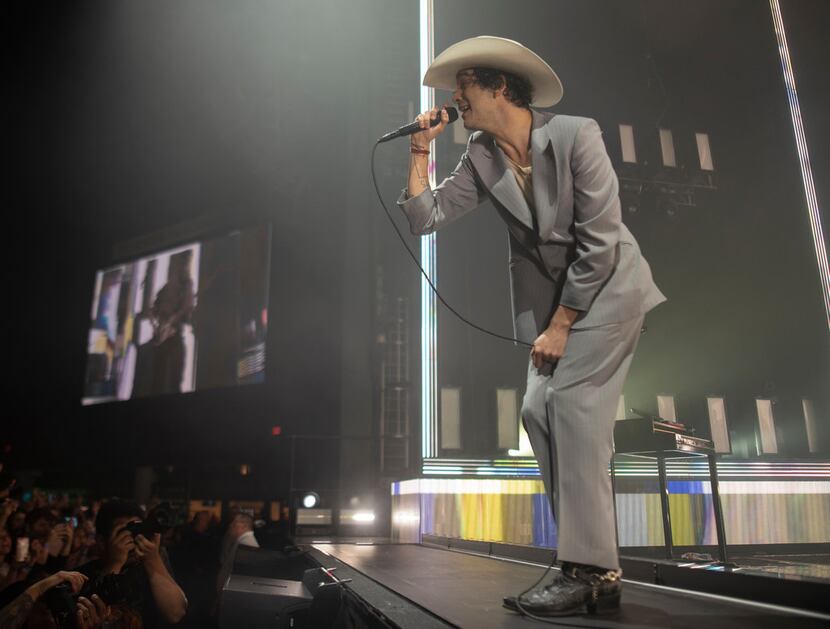 Matt Healy, lead singer of The 1975, performs at the Toyota Music Factory in Irving on...