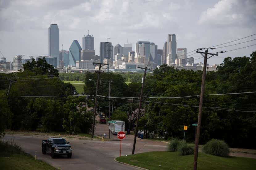 A view of downtown Dallas from south of the Trinity River