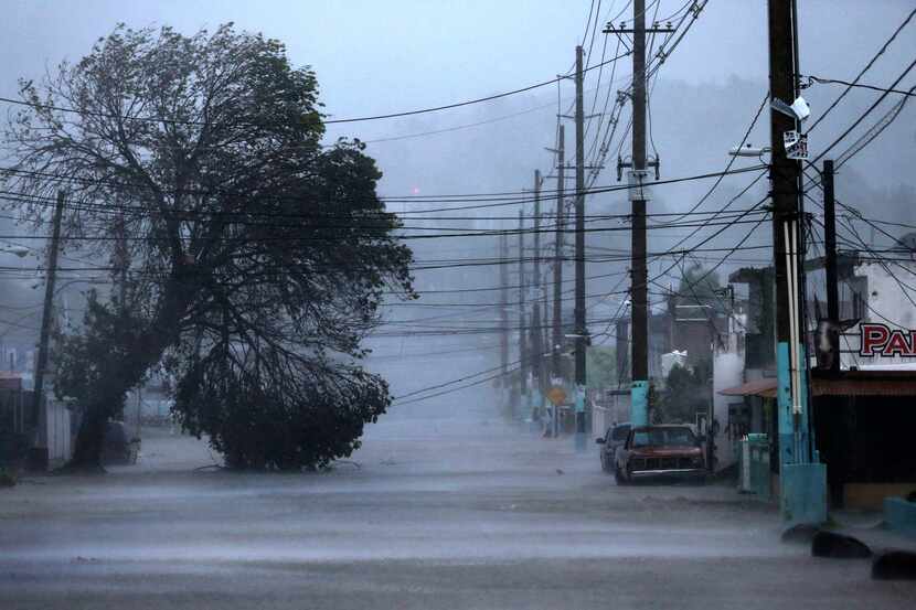 A street is flooded during the passing of Hurricane Irma on Thursday in Fajardo, Puerto...