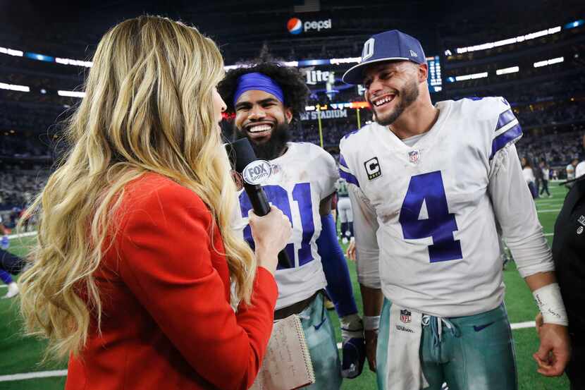 Dallas Cowboys quarterback Dak Prescott (4) and Dallas Cowboys running back Ezekiel Elliott...