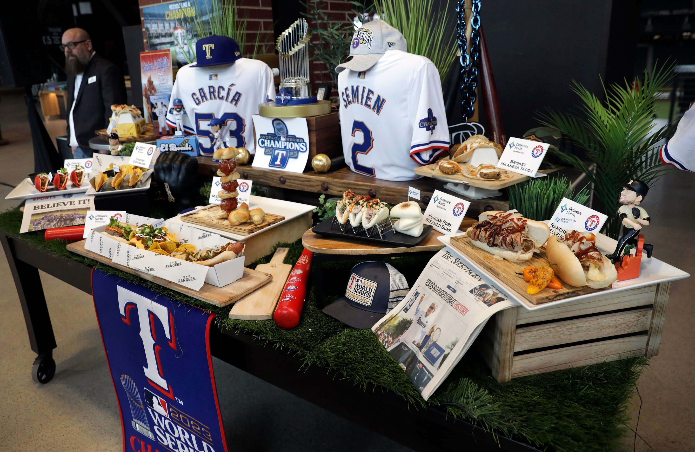 The Texas Rangers unveiled menu items for the 2024 season at Globe Life Field in Arlington,...