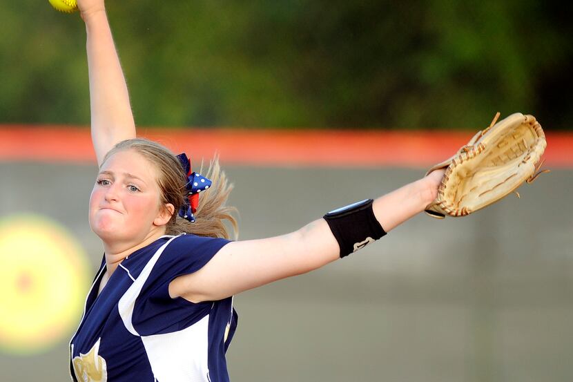 Keller's Kaylee Rogers pitches during a UIL Class 5A regional semifinal game against Flower...