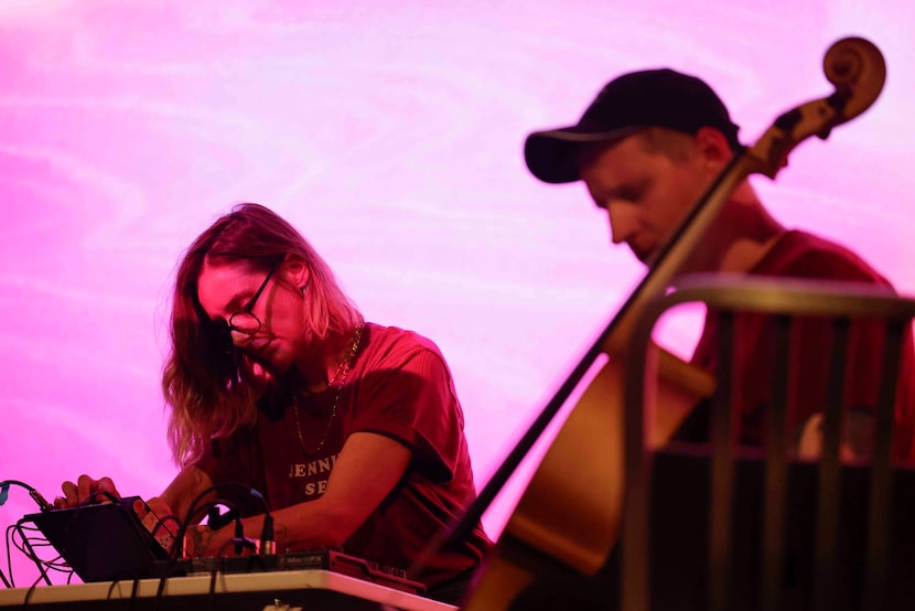 Artist Louise Fristensky (left) and Kory Reeder play during Dallas Ambient Music Nights, on...