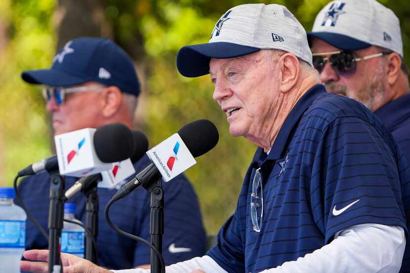 Dallas Cowboys owner and general manager Jerry Jones addresses the opening news conference...