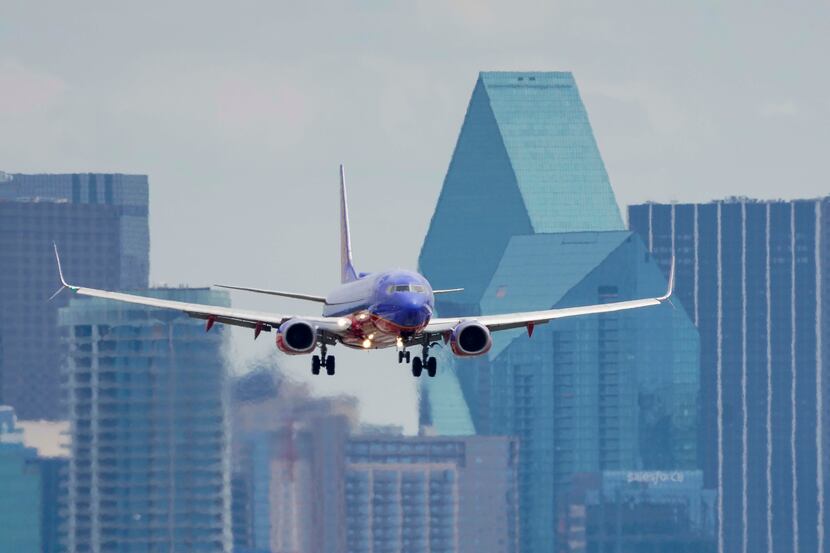 A Southwest Airlines 737 lands at Dallas Love Field in April.