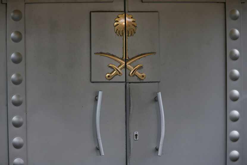 The front entrance to the Saudi Arabia's consulate in Istanbul, remains closed, Thursday,...