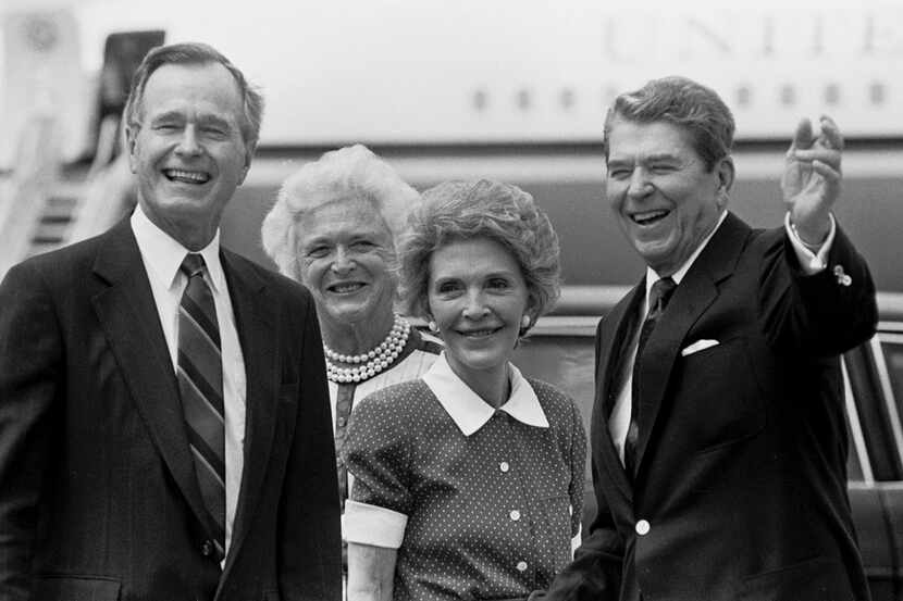 From left: Vice President George H.W. Bush, his wife Barbara, first lady Nancy Reagan and...
