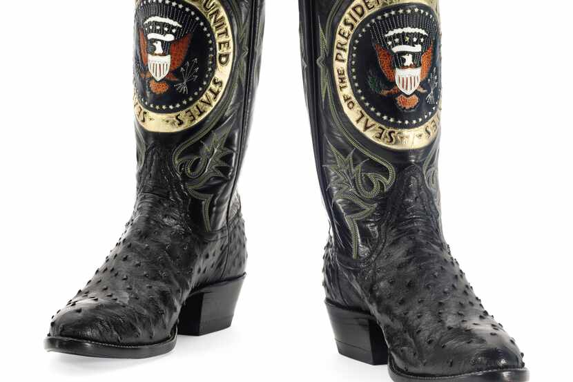 President Ronald Reagan's black quill ostrich cowboy boots by Tony Lama, circa 1981, are in...