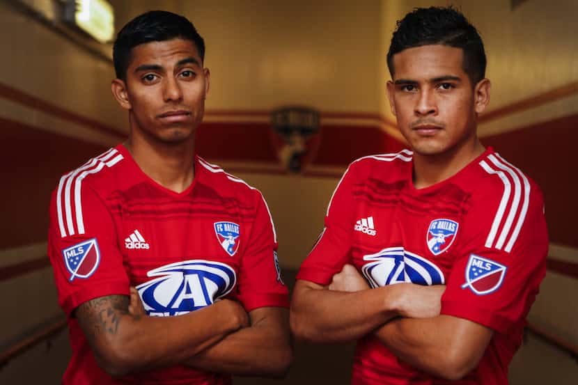 FC Dallas players Moises Hernandez (left) and Victor Ulloa pose for a photograph at Toyota...