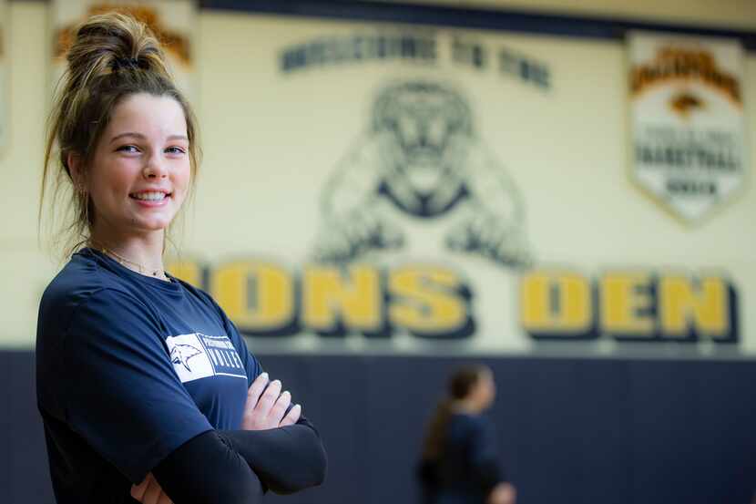 Nicole Foster poses for a photo during a volleyball practice at Plano Prestonwood Christian...