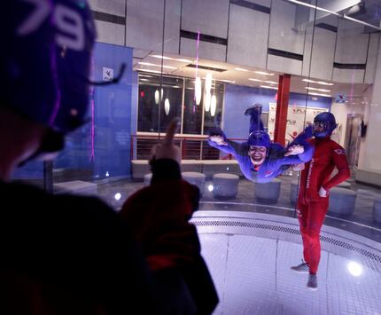 Britt Sogard, left, gives her date Brian Carman the thumbs up at iFly in Frisco. 