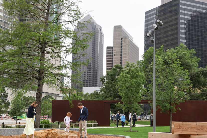 People explore Carpenter Park on its opening day, Tuesday, May 3, 2022, in Dallas. The new...
