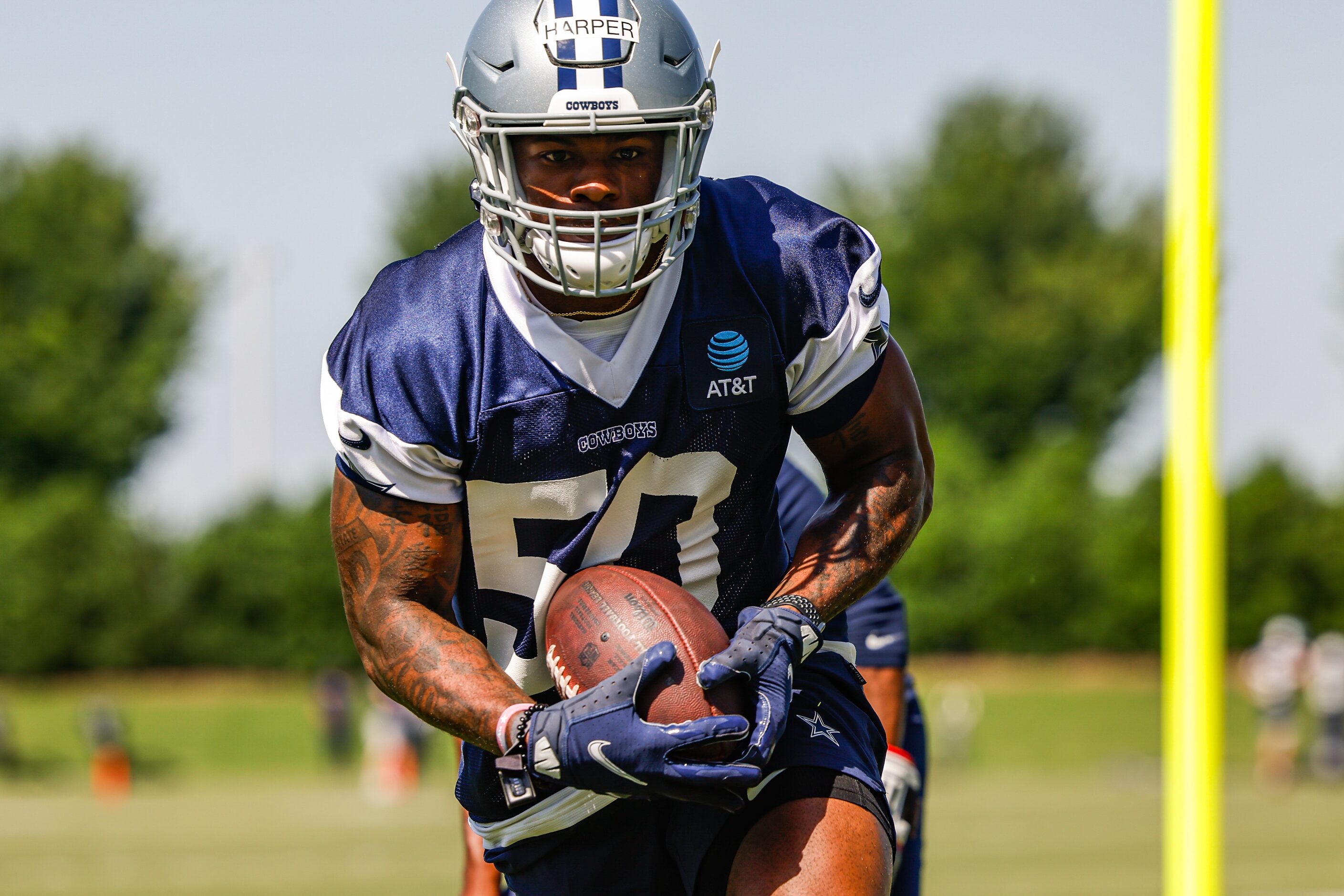 Dallas Cowboys linebacker (50) Devin Harper during a Cowboys rookie minicamp at The Star in...