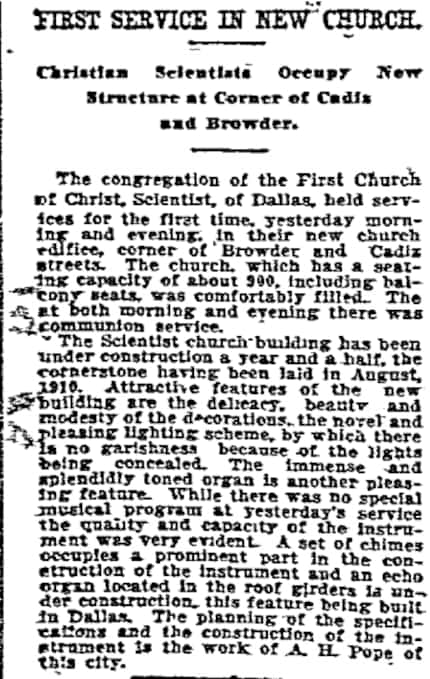 From the Jan. 15, 1912, edition of The Dallas Morning News. 