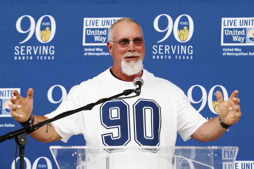 Former Dallas Cowboys legend Randy White speaks during 'Nine for 90' event at CitySquare,...