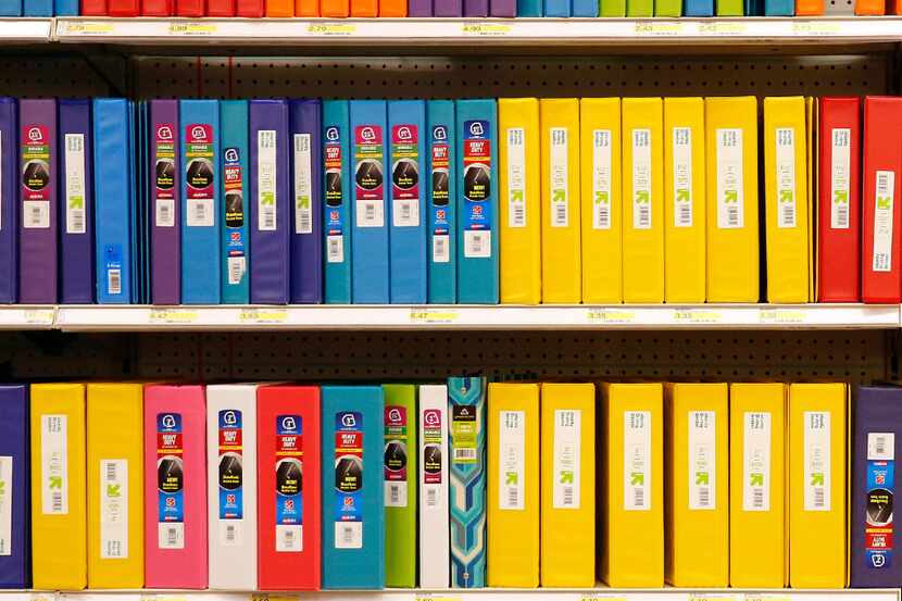 Shelves of three-ring binders are pictured as Back-to-School shoppers at Target get a head...