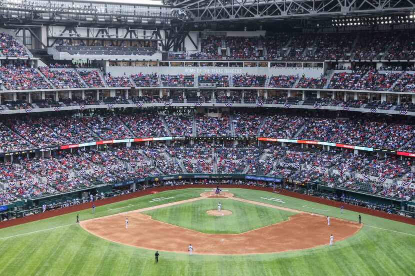 Texas Rangers vs. Toronto Blue Jays at the Globe Life Field on opening day in Arlington,...