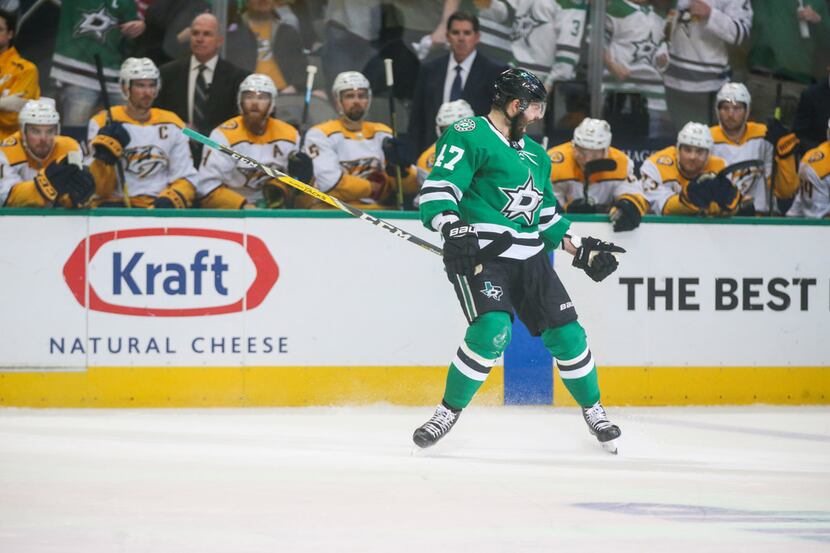 Dallas Stars right wing Alexander Radulov (47) celebrates his goal during game four of the...