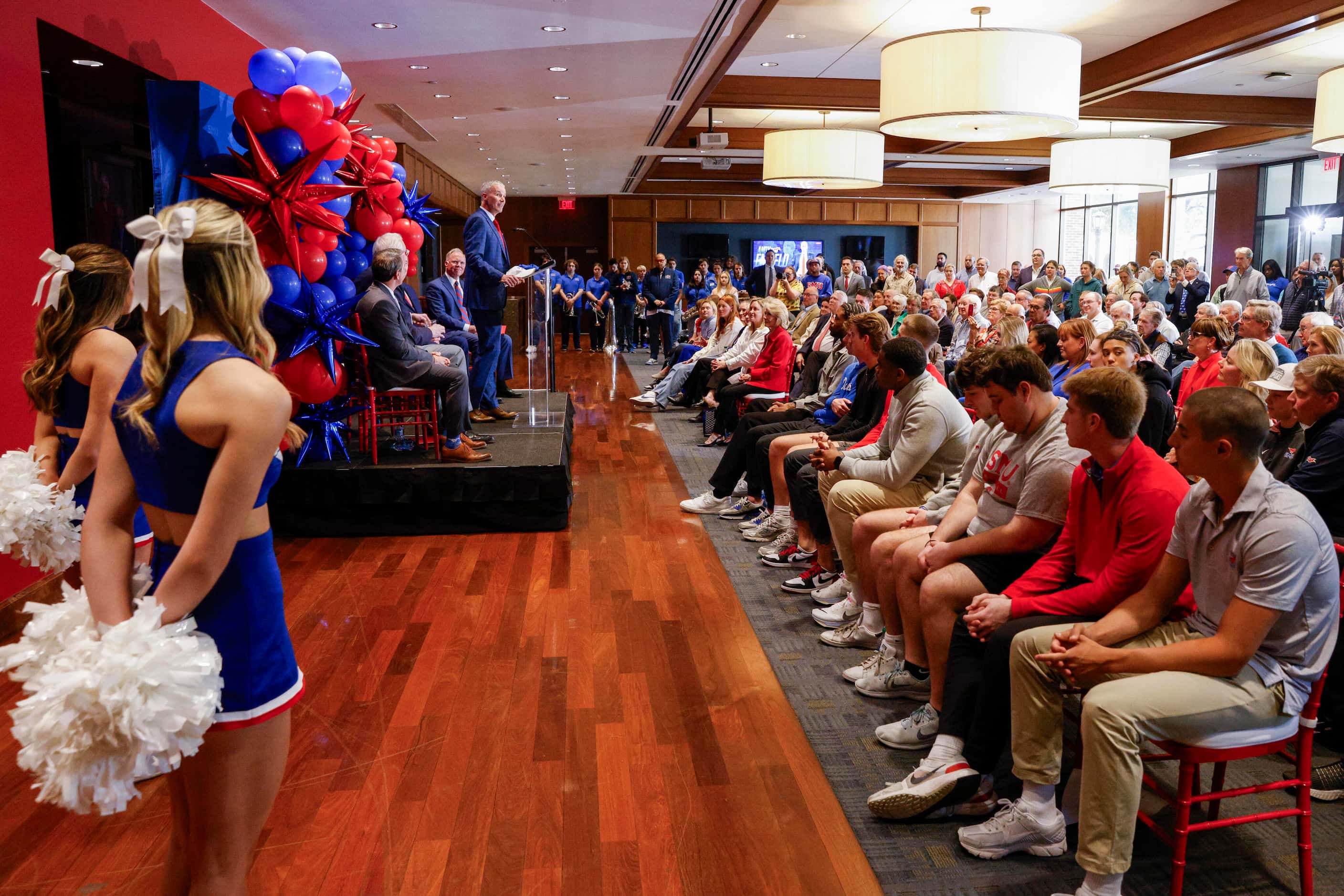 SMU head men's basketball coach Andy Enfield speaks during an introductory press conference,...