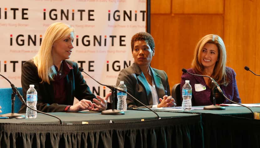 (from left) Irving Mayor Beth Van Duyne, State District Judge Tonya Parker, and Dallas...