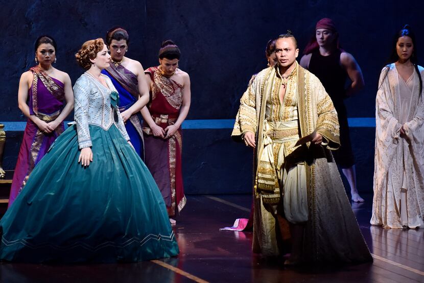 Anna Leonowens (Laura Michelle Kelly), left, and King of Siam (Jose Llana), in the national...