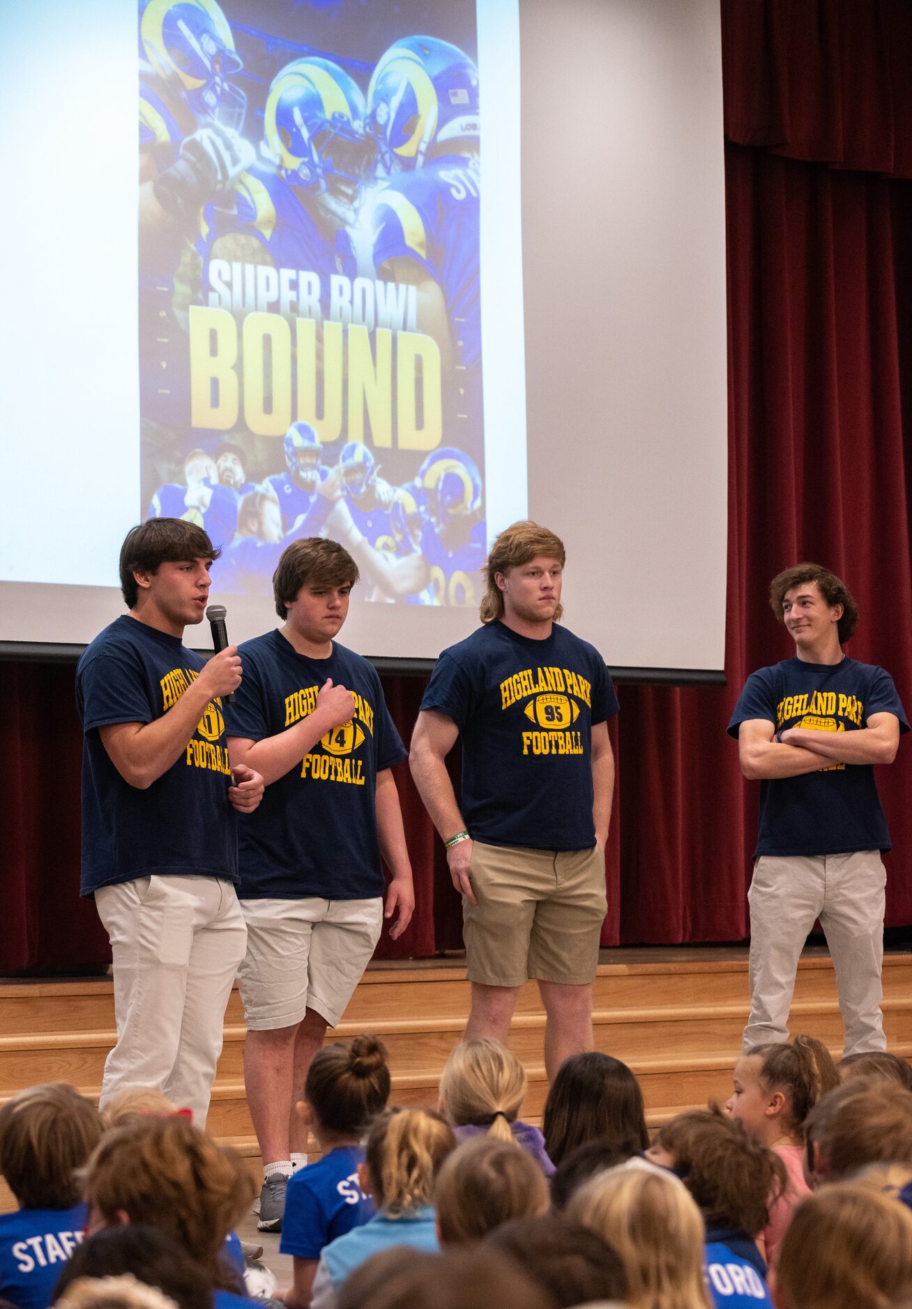 Highland Park High School football players, from left; linebacker George Wright, offensive...