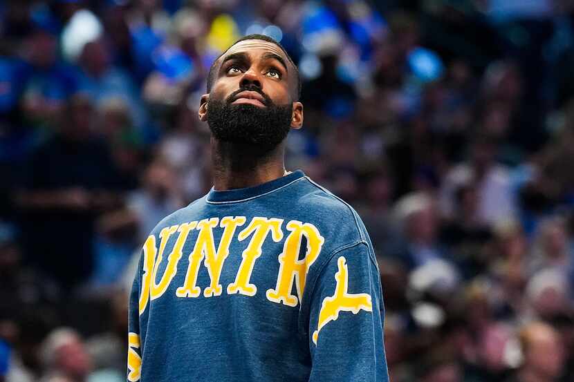 Dallas Mavericks guard Tim Hardaway Jr. looks on during a timeout in the second half of Game...