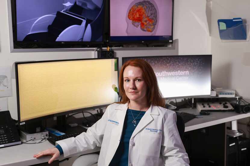 Assistant Professor of Radiology at UT Southwestern, Elizabeth Davenport sits inside the lab...