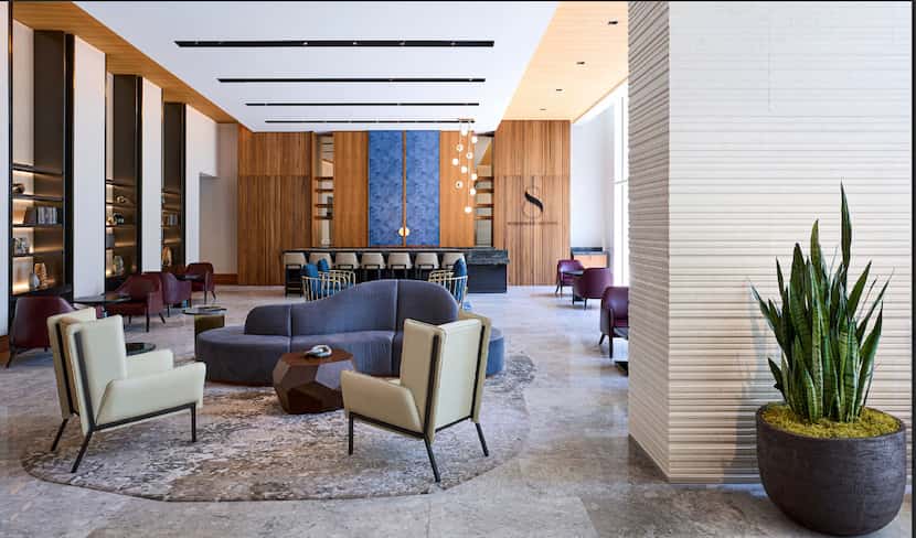 The lobby of the new JW Marriott Hotel is on the 11th floor.